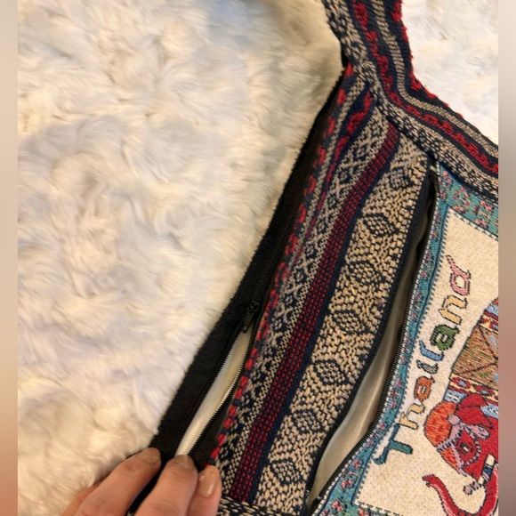 Handwoven Thailand Elephant Crossbody Bag - Red & Teal - Picture 5 of 12